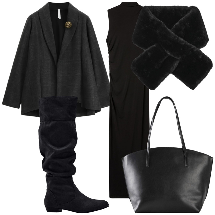 Outfit donna - Cena di auguri direttamente dall ufficio. Stile Chic per Ufficio. Abbinamento con stivali, shopping bag, vestiti lunghi, sciarpe, blazer.