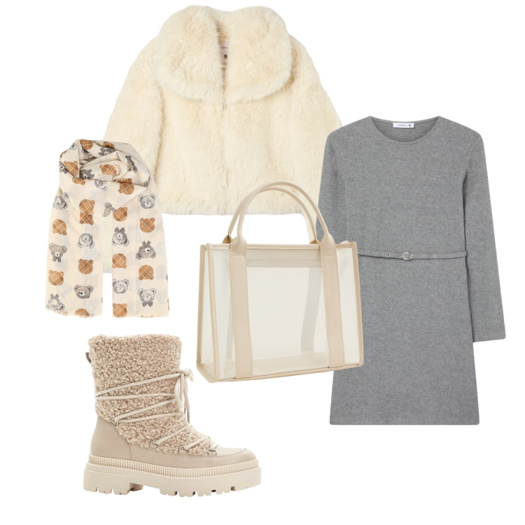 Outfit donna - Total look #2295515. Stile Casual per Tutti i giorni. Abbinamento con stivali da neve, foulard, borse tote, vestiti midi/longuette, ecopellicce.
