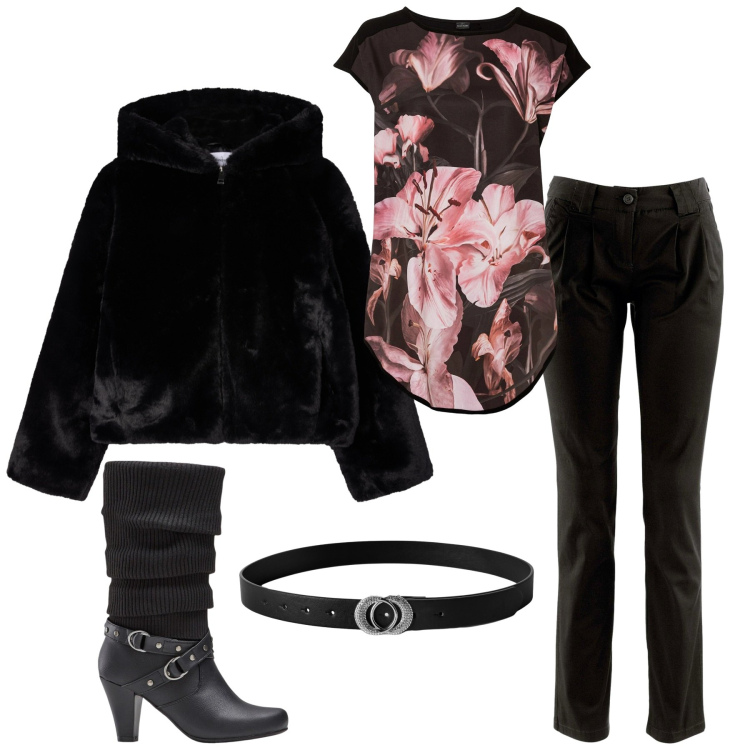 Outfit donna - Total look #2295664. Stile Glamour per Serata fuori. Abbinamento con stivali, maglieria, pantaloni chino, cinture, ecopellicce.