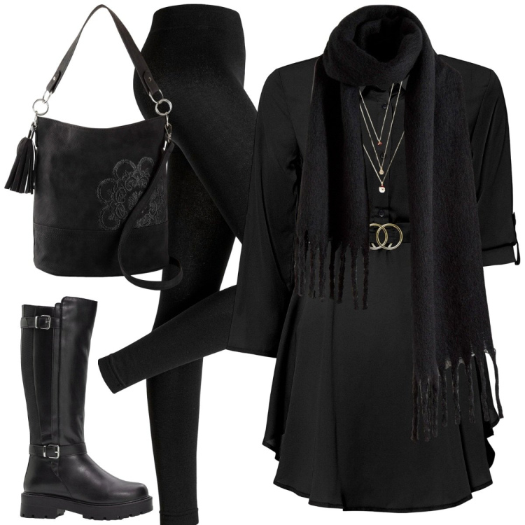 Outfit donna - Party tra amiche in birreria. Stile Casual chic per Tutti i giorni. Abbinamento con leggings, camicie, stivali, sciarpe, borse a mano, collane.