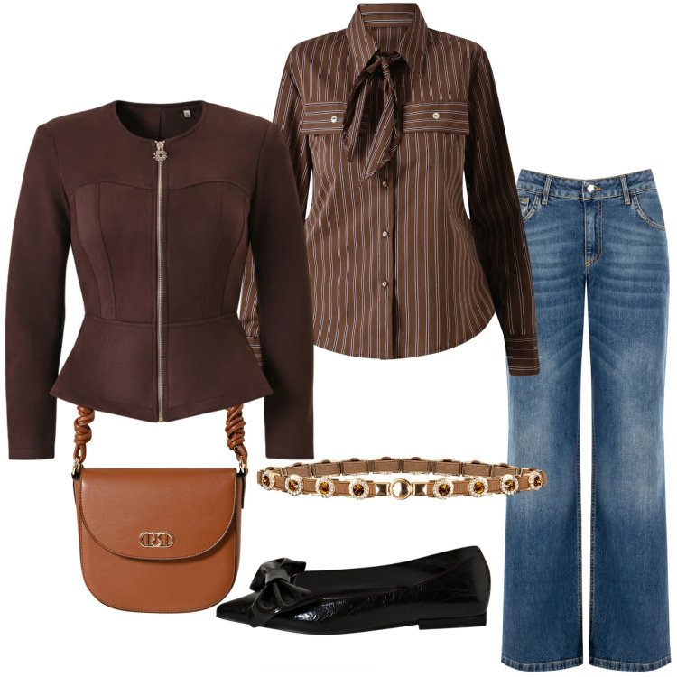 Outfit donna - Total look #2295797. Stile Casual chic per Tutti i giorni. Abbinamento con camicie, giacche, jeans, ballerine, borse a mano, cinture.