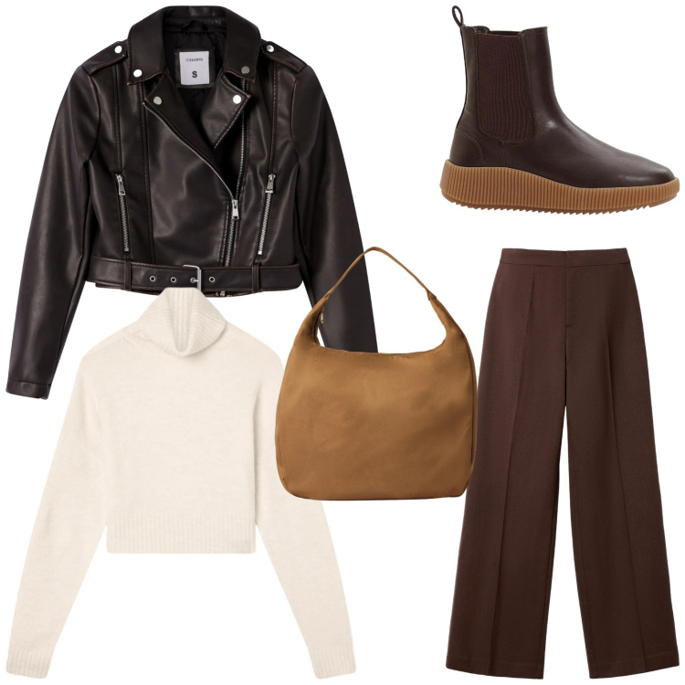 Outfit donna - Winter jacket outfit inspo. Stile Urban per Tutti i giorni. Abbinamento con stivaletti chelsea, maglieria, giacche, borse a mano, pantaloni.