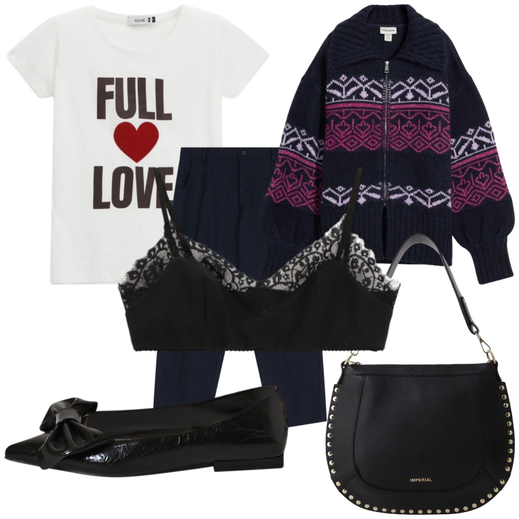 Outfit donna - Una frase e una tshirt bellissime. Stile Sporty chic per Tutti i giorni. Abbinamento con cardigans, t-shirt, pantaloni, ballerine, bralette, borse a spalla.