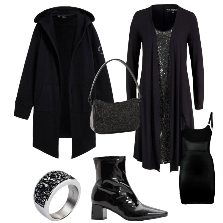 Outfit donna - Serata evento speciale. Stile Glamour per Serata fuori. Abbinamento con vestiti, blazer, sottovesti, stivaletti, borse a mano, anelli.