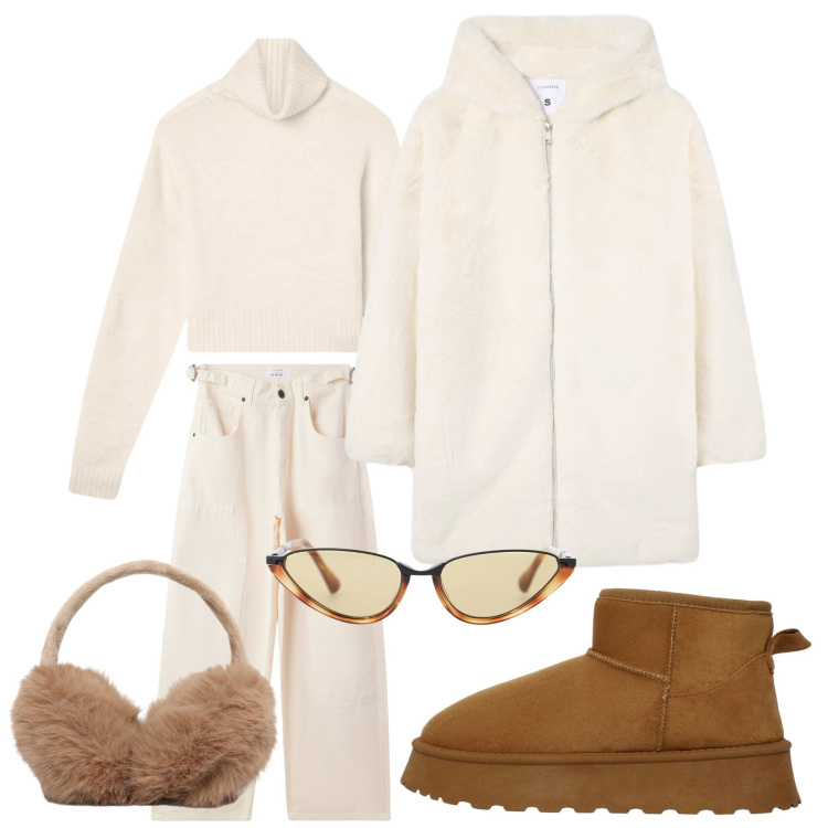 Outfit donna - Passeggiata in montagna. Stile Casual chic per Tutti i giorni. Abbinamento con pantaloni, stivali, maglieria, cappotti, cappelli, occhiali da sole.