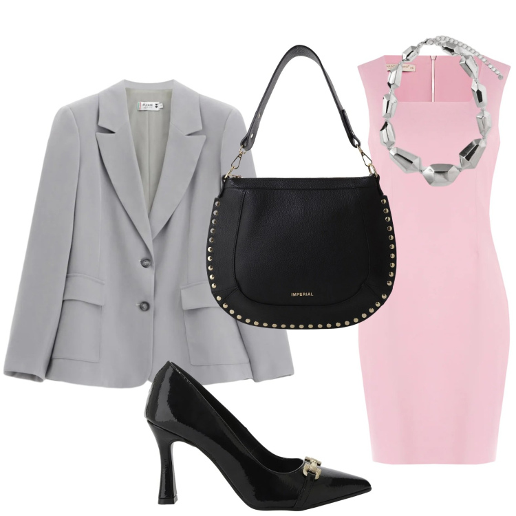 Outfit donna - Apericena chic. Stile Minimal per Serata fuori. Abbinamento con blazer, vestiti a tubino, décolleté, borse a spalla, ciondoli.