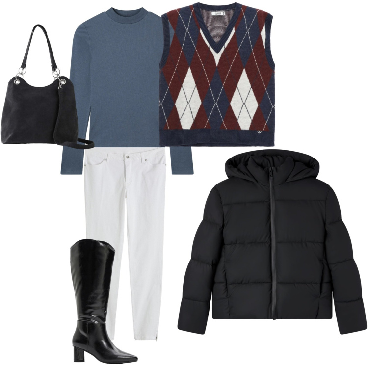 Outfit donna - La occasione giusta per un look perfetto. Stile Basic per Tutti i giorni. Abbinamento con jeans skinny, borse a mano, stivali, gilet, bomber, t-shirt.