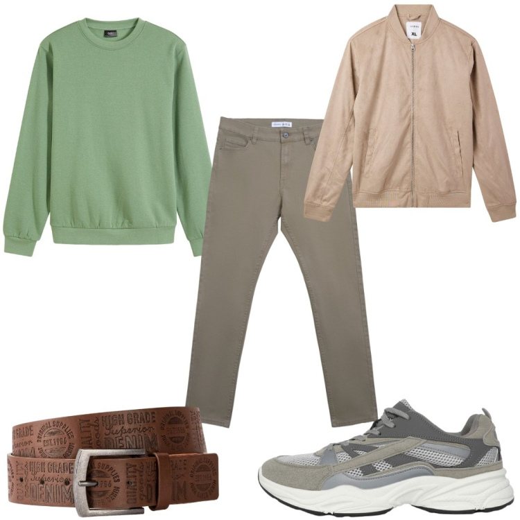 Outfit uomo - Total look #2295940. Stile Casual per Tutti i giorni. Abbinamento con cinture, felpe, bomber, sneakers, pantaloni skinny.