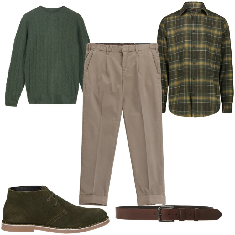 Outfit uomo - Total look #2295943. Stile Casual per Tutti i giorni. Abbinamento con pantaloni chino, cinture, stivali e stivaletti, camicie, maglieria.