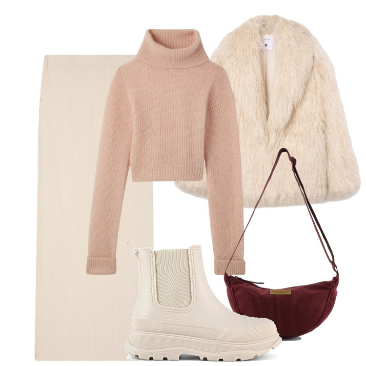 Outfit donna - Total look #2295948. Stile Glamour per Tutti i giorni. Abbinamento con maglieria, gonne lunghe, ecopellicce, stivali, borse a tracolla.