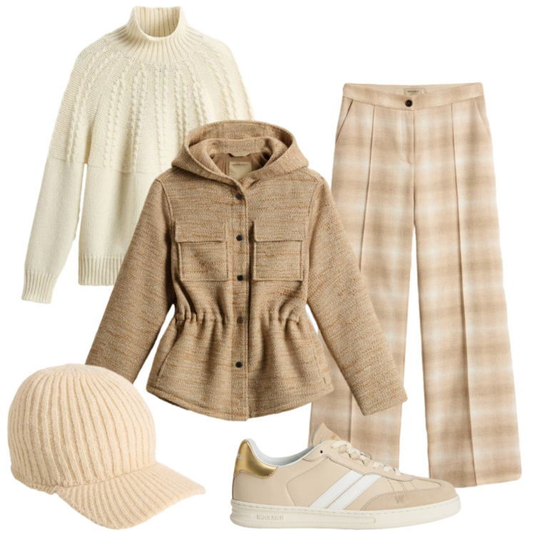 Outfit donna - Cookies!. Stile Casual chic per Scuola/Università. Abbinamento con sneakers, blazer, pantaloni, maglieria, cappelli.