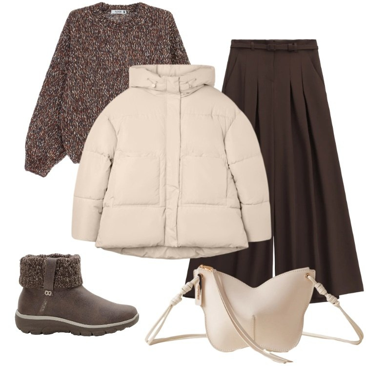 Outfit donna - Total look #2295959. Stile Boho per Tutti i giorni. Abbinamento con stivaletti, maglieria, bomber, pantaloni a palazzo, borse a tracolla.