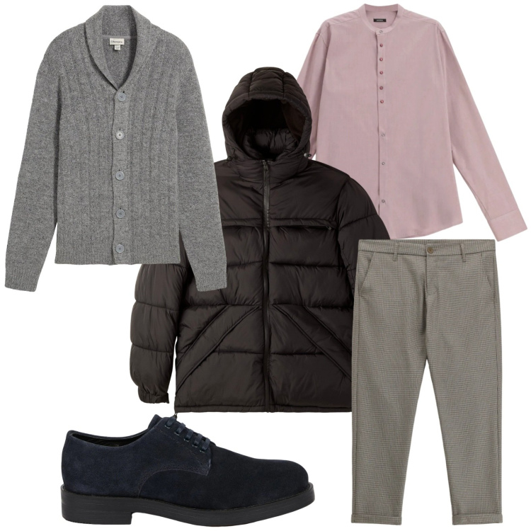 Outfit uomo - Essenziale. Stile Trendy per Tutti i giorni. Abbinamento con cardigans, bomber, pantaloni, camicie, scarpe stringate.