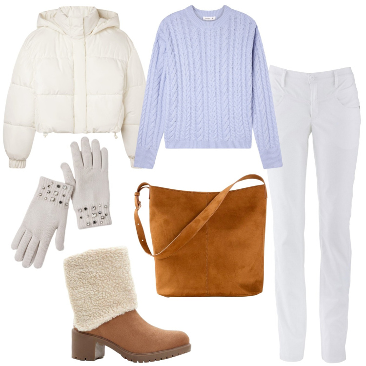 Outfit donna - Let\'s purple bright. Stile Casual per Tutti i giorni. Abbinamento con borse a mano, stivaletti, pantaloni, bomber, maglieria, guanti.