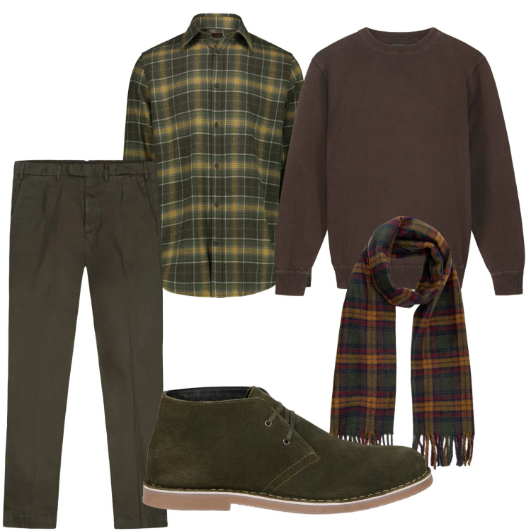 Outfit uomo - Quadri autunnali. Stile Casual per Tutti i giorni. Abbinamento con pantaloni, stivali e stivaletti, sciarpe, camicie, maglieria.
