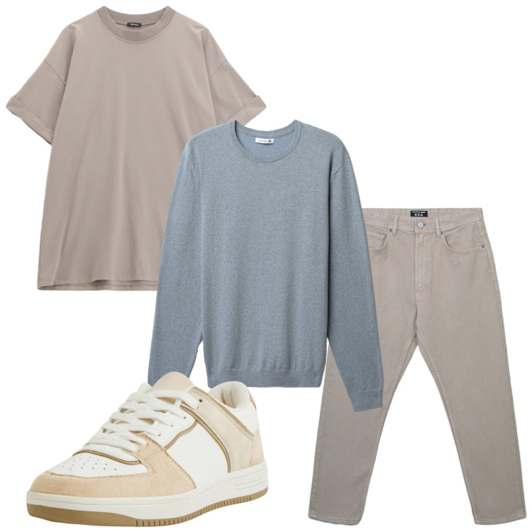 Outfit uomo - Toni polverosi. Stile Trendy per Tutti i giorni. Abbinamento con sneakers, jeans, maglieria, t-shirt.