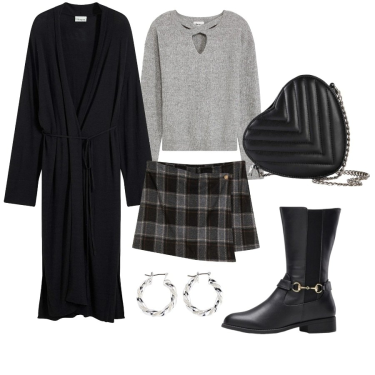 Outfit donna - Total look #2296008. Abbinamento con orecchini, stivali, gonne, maglieria, borse a tracolla, cappotti.