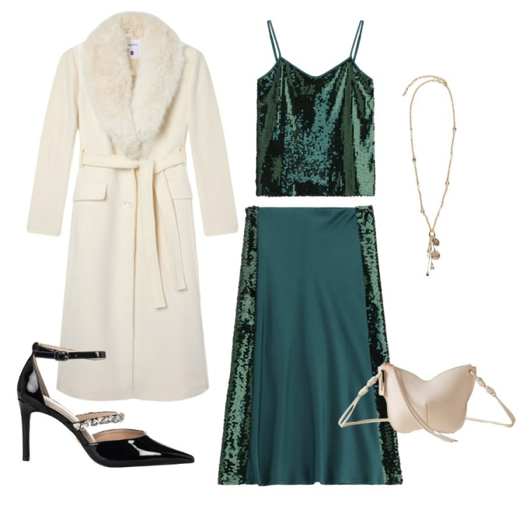 Outfit donna - Total look #2296015. Abbinamento con gonne lunghe, top, décolleté, cappotti, borse a tracolla, ciondoli.