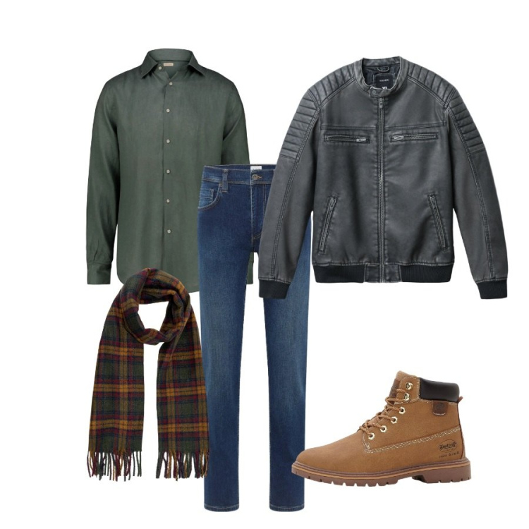 Outfit uomo - Total look #2296016. Abbinamento con jeans dritti, stivali e stivaletti, giacche, camicie, sciarpe.