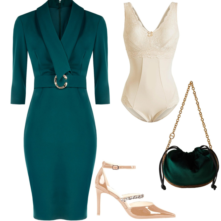 Outfit donna - Total look #2296018. Stile Glamour per Cerimonia. Abbinamento con body, vestiti a tubino, décolleté, borse a spalla.