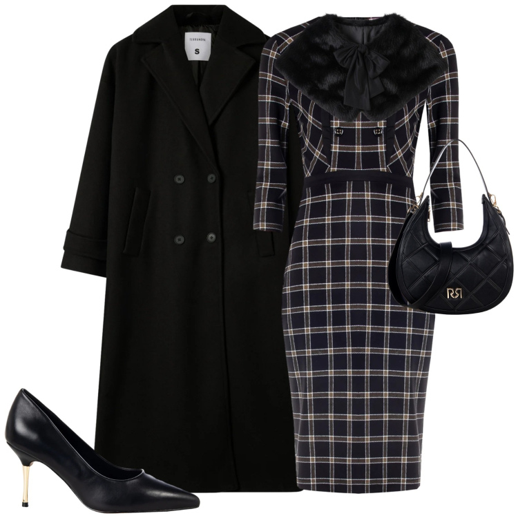 Outfit donna - Total look #2296048. Stile Bon Ton per Tutti i giorni. Abbinamento con cappotti, vestiti a tubino, borse a tracolla, décolleté, stole.