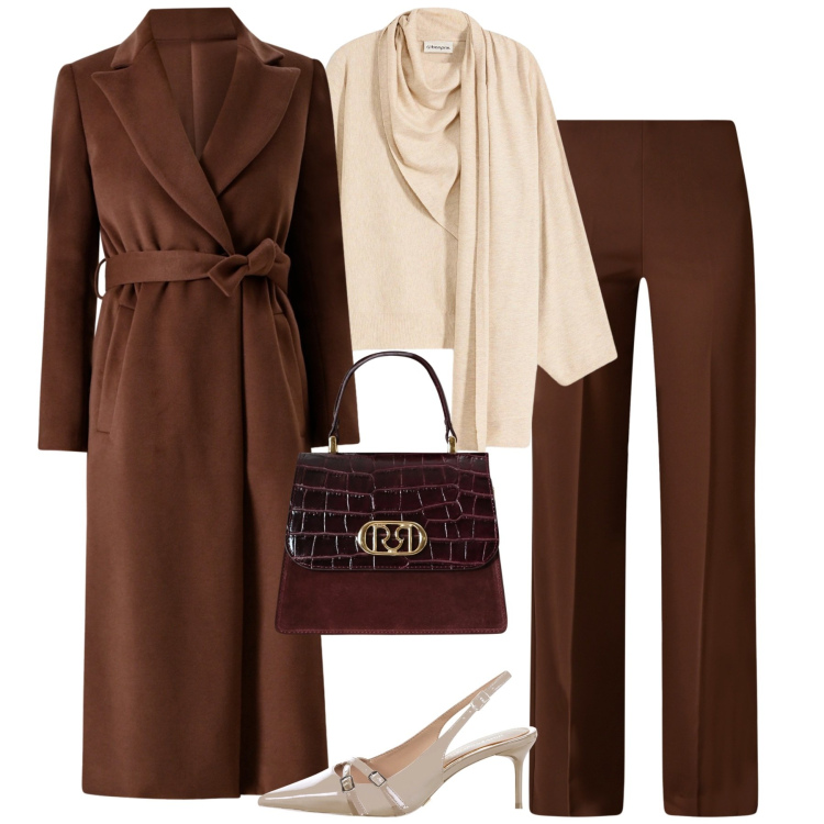 Outfit donna - City. Stile Urban per Tutti i giorni. Abbinamento con maglieria, pantaloni a palazzo, décolleté, borse a mano, cappotti.