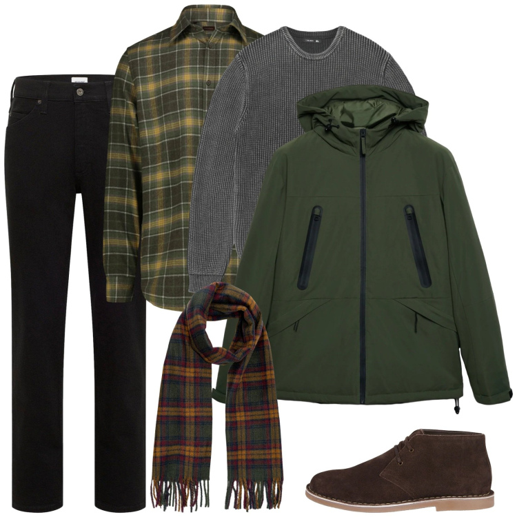 Outfit uomo - Multistrato. Stile Trendy per Tutti i giorni. Abbinamento con jeans dritti, giacche, maglieria, stivali e stivaletti, sciarpe, camicie.