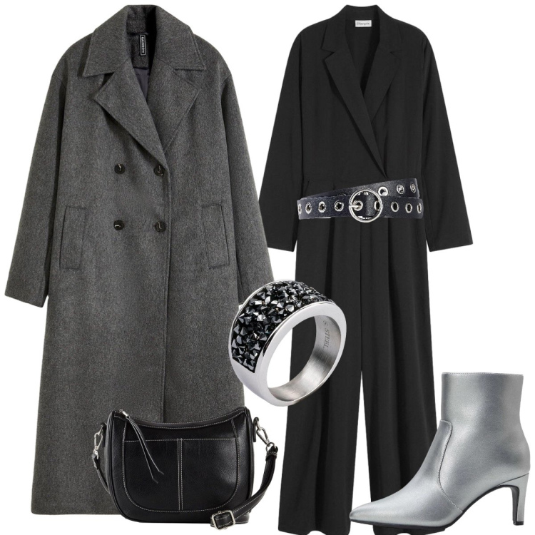 Outfit donna - Total look #2296062. Stile Casual chic per Serata fuori. Abbinamento con tute, stivaletti, cinture, anelli, borse a tracolla, cappotti.