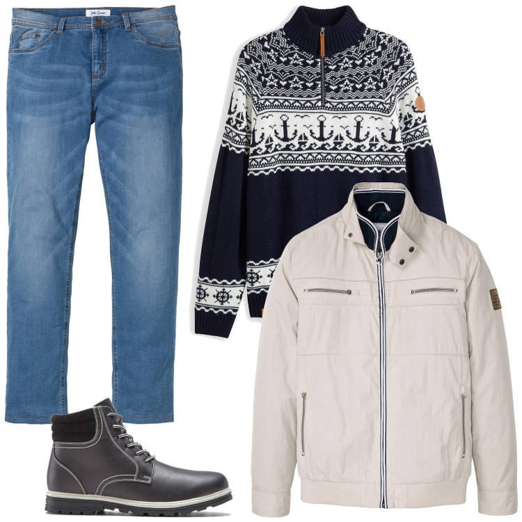 Outfit homme - Marco. Style Casual pour Tous les jours. Assortir avec manteaux, pulls, bottes, jean coupe droite.