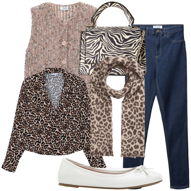 Outfit donna - Il gilet di maglia. Stile Trendy per Tutti i giorni. Abbinamento con ballerine, gilet, borse a tracolla, sciarpe, jeggings, camicie.