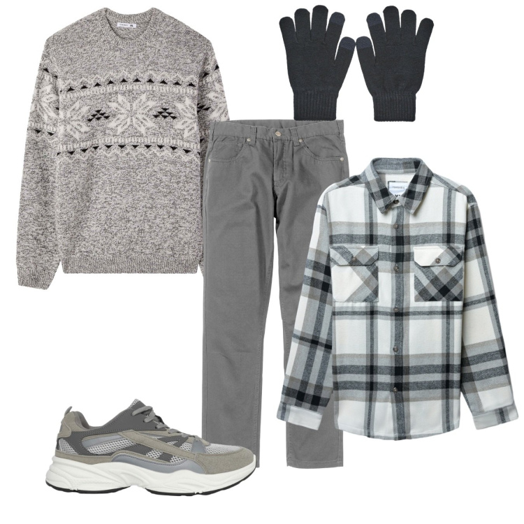 Outfit uomo - Ogni giorno. Stile Casual per Tutti i giorni. Abbinamento con pantaloni, sneakers, cappotti, guanti, maglieria.