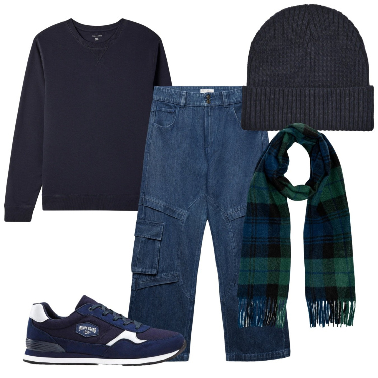 Outfit uomo - Semplice. Stile Casual per Tutti i giorni. Abbinamento con sneakers, berretti, felpe, jeans, sciarpe.