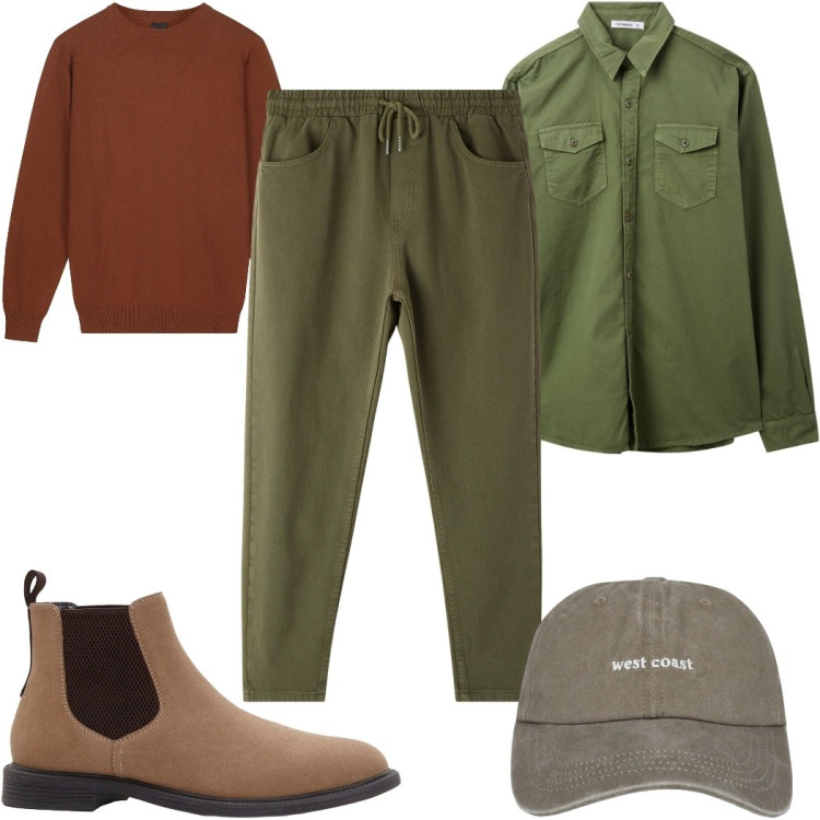 Outfit uomo - Total look #2296102. Stile Trendy per Tutti i giorni. Abbinamento con stivali e stivaletti, cappelli con visiera, camicie, pantaloni, maglieria.