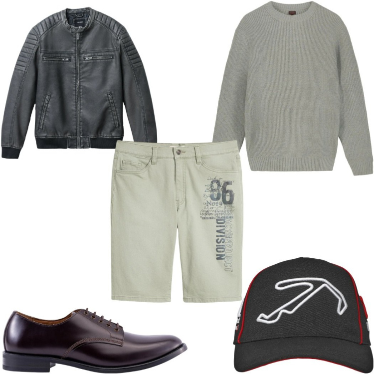 Outfit uomo - Total look #2296103. Stile Trendy per Tutti i giorni. Abbinamento con bermuda, giacche, cappelli, scarpe stringate, maglieria.