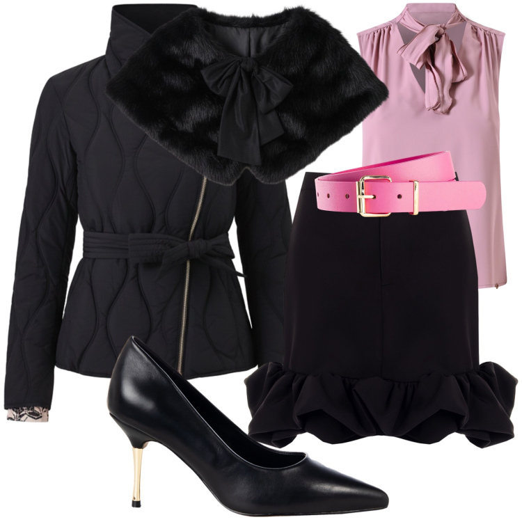 Outfit donna - Un invito a cena. Stile Bon Ton per Serata fuori. Abbinamento con cinture, stole, top, décolleté, minigonne, piumini.