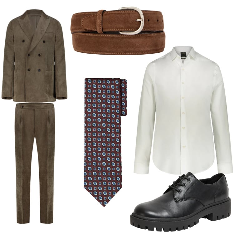 Outfit uomo - Tanti auguri. Stile Business/Elegante per Serata speciale. Abbinamento con scarpe stringate, camicie, cinture, cravatte, abiti.