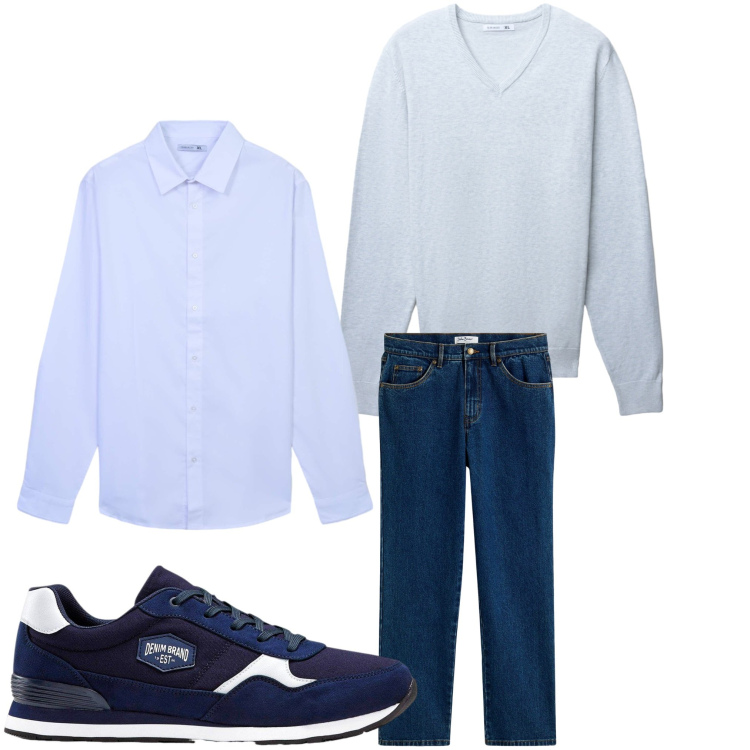 Outfit uomo - Azzurrando. Stile Casual per Tutti i giorni. Abbinamento con jeans dritti, sneakers, maglieria, camicie.