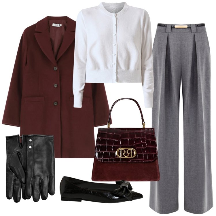 Outfit donna - Classico retrò. Stile Bon Ton per Tutti i giorni. Abbinamento con guanti, cappotti, pantaloni a palazzo, cardigans, ballerine, borse a mano.