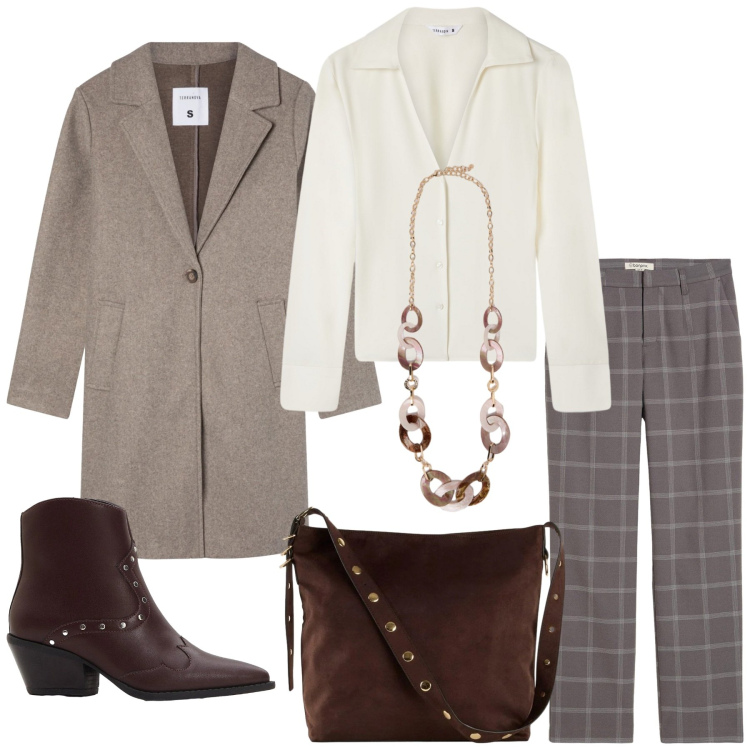 Outfit donna - Total look #2296167. Stile Romantica per Tutti i giorni. Abbinamento con pantaloni chino, stivaletti texani, shopping bag, camicie, cappotti, collane.