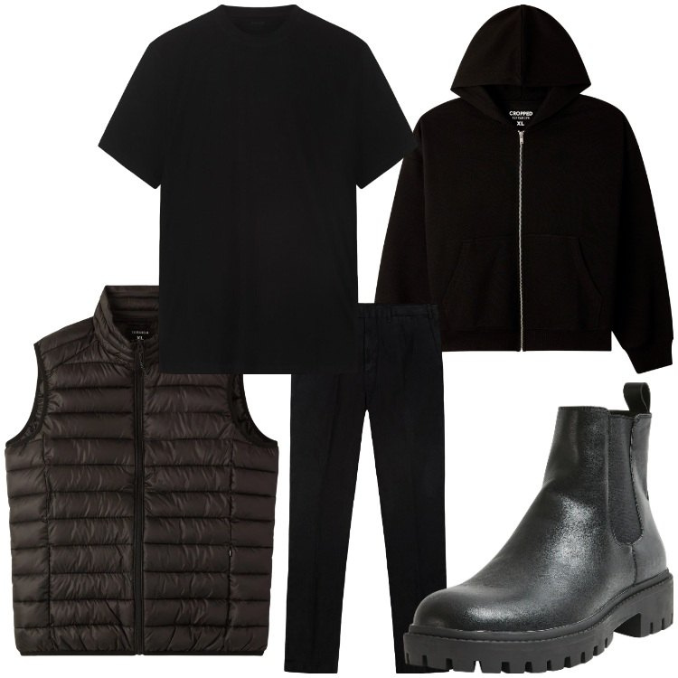 Outfit uomo - Casual. Stile Casual per Tutti i giorni. Abbinamento con stivali e stivaletti, felpe con cappuccio, piumini, pantaloni, t-shirt.