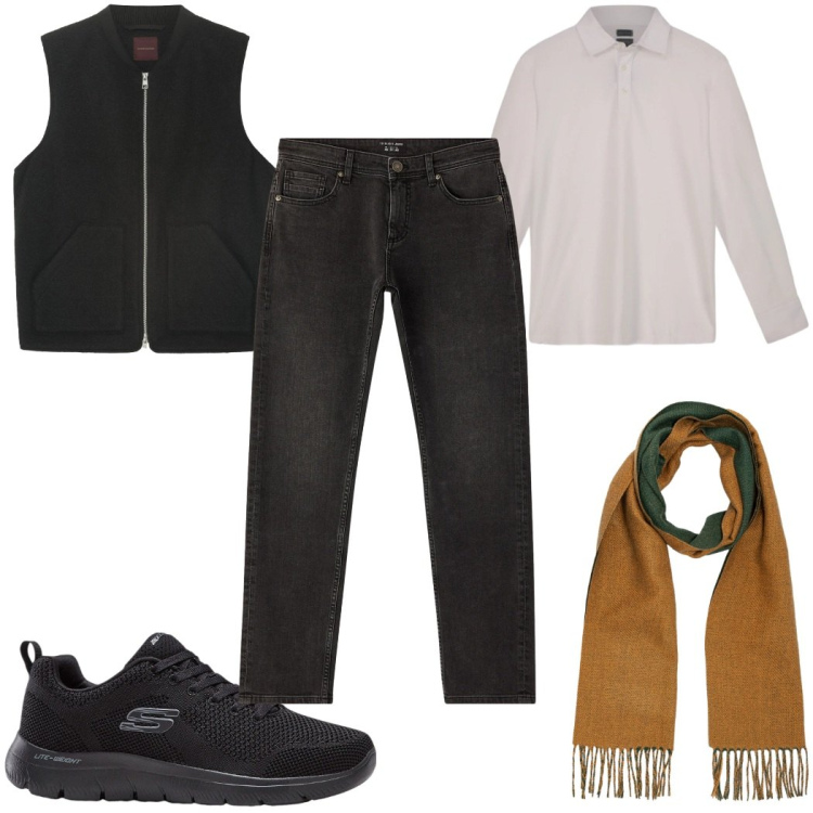 Outfit uomo - Total look #2296189. Stile Casual per Tutti i giorni. Abbinamento con sneakers, jeans, polo, sciarpe, piumini.