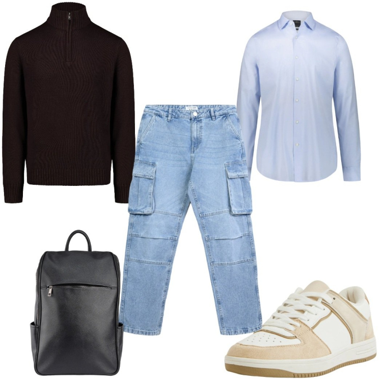 Outfit uomo - Total look #2296197. Stile Casual per Tutti i giorni. Abbinamento con sneakers, jeans, camicie, borse sportive, maglieria.
