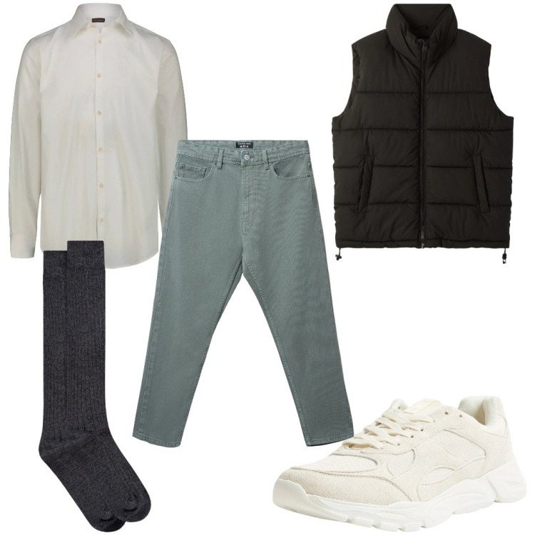 Outfit uomo - Total look #2296204. Stile Casual per Tutti i giorni. Abbinamento con sneakers, piumini, jeans, calzini, camicie.