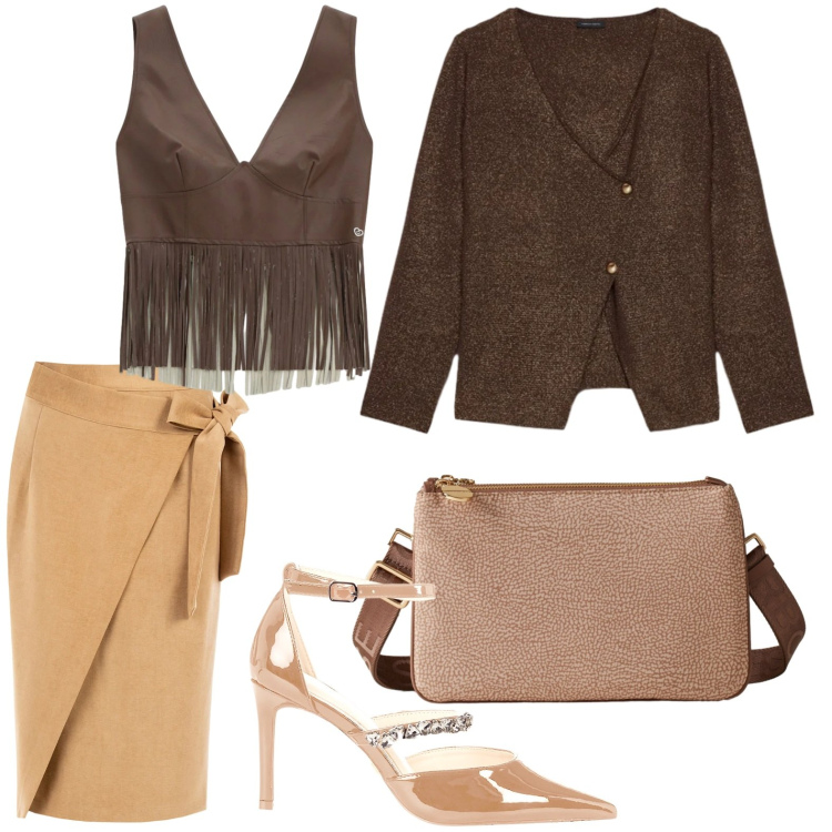 Outfit donna - Top sfrangiato. Stile Minimal per Tutti i giorni. Abbinamento con top, décolleté, gonne longuette, borse a tracolla, cardigans.