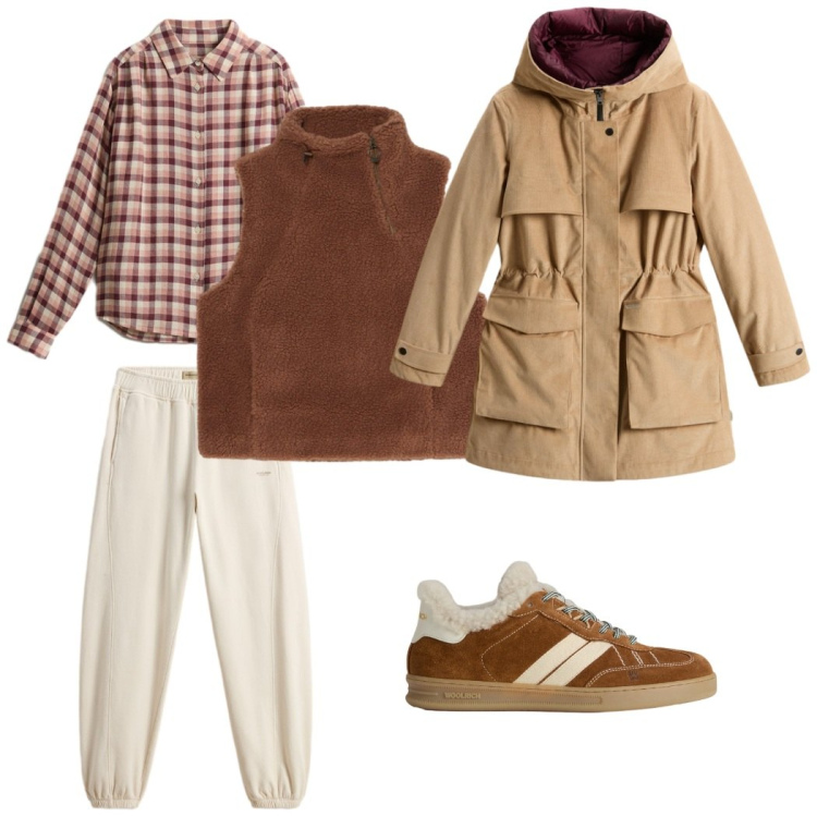 Outfit donna - Stile morbido e caldo. Stile Casual chic per Tutti i giorni. Abbinamento con sneakers, pantaloni, parka, camicie, gilet.