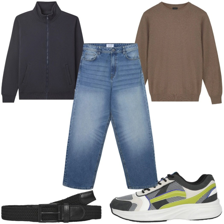 Outfit uomo - Total look #2296213. Stile Trendy per Tutti i giorni. Abbinamento con sneakers, cinture, jeans, giacche, maglieria.