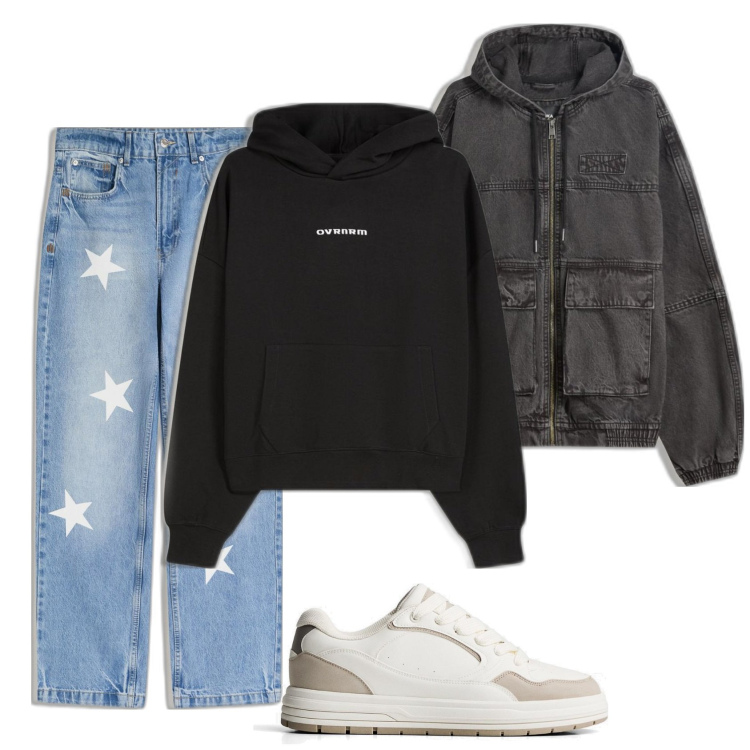 Outfit hombre - Casual look. Estilo Casual para Todos los días. Combinación con vaqueros rectos, chaquetas, sneakers, sudaderas con capucha.