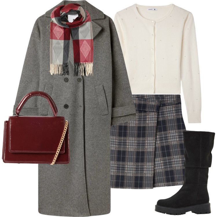 Outfit donna - Novembre. Stile Urban per Tutti i giorni. Abbinamento con stivali, sciarpe, minigonne, cardigans, cappotti, borse a tracolla.