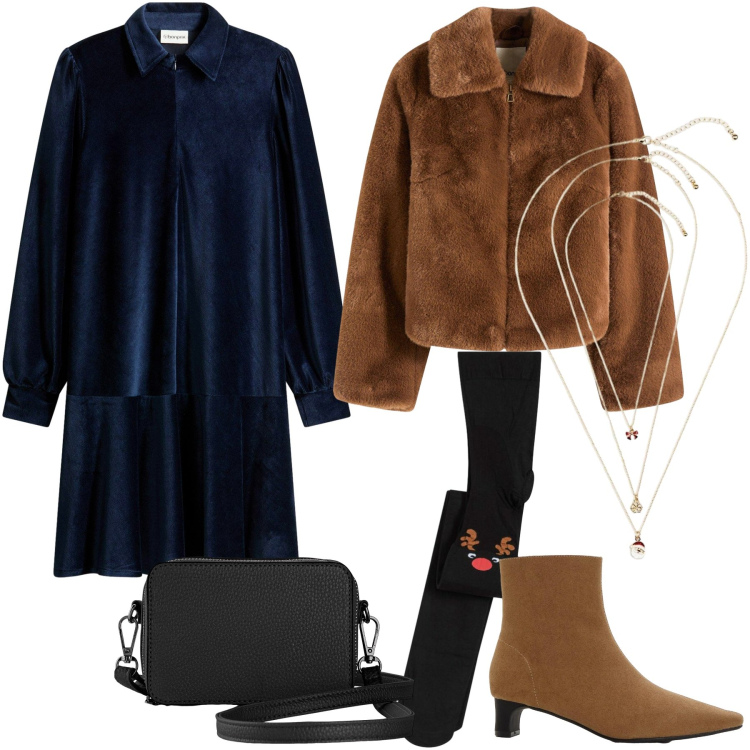 Outfit donna - Bonprix Party Black Romance. Stile Casual chic per Serata fuori. Abbinamento con ecopellicce, stivaletti, collant, vestiti corti, borse a tracolla, collane.