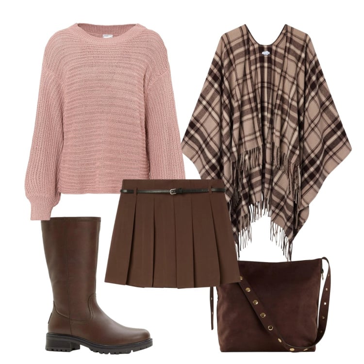Outfit donna - Pomeriggio con le amiche. Stile Romantica per Tutti i giorni. Abbinamento con maglieria, shopping bag, stivali, minigonne, cappotti.
